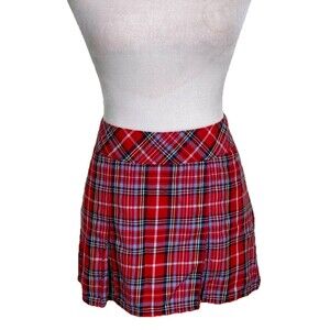 Red Plaid Pleated Micro Mini Skirt Size 4 Tartan Schoolgirl Preppy Y2K